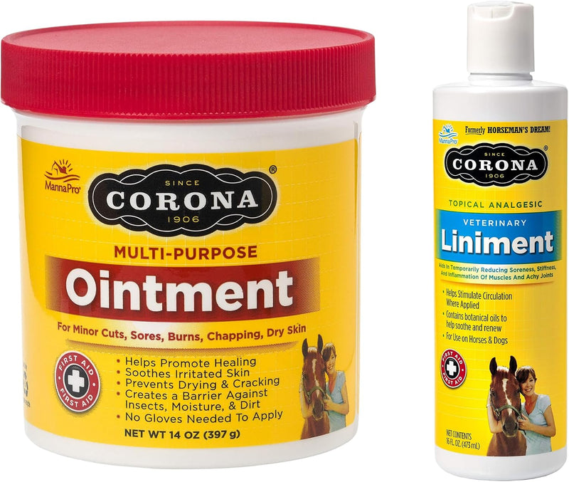 Manna Pro Corona Liniment & Multi-Ointment Variety Pack, 2 Pack | Horse Care Combo for Joints, Muscles, Skin & Coat Rout