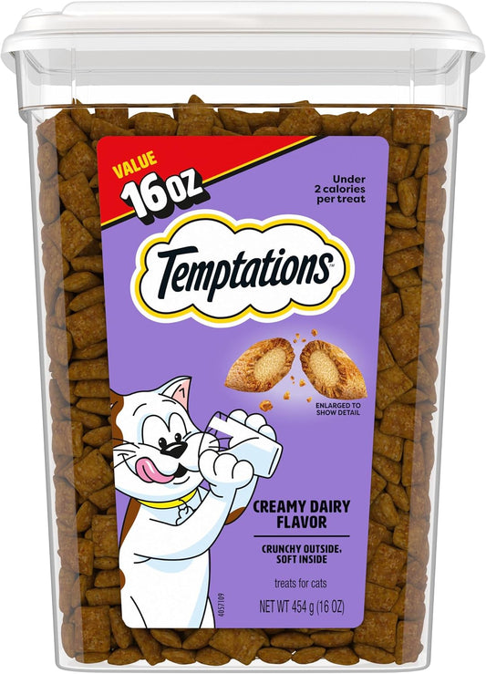 Temptations Cat Treats, Classic Crunchy and Soft Cat Treats, Creamy Dairy Flavor, 16 oz. Tub