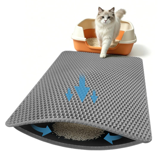 Xuanyaente Double Layer Ultra Soft Cat Litter Mat - 23.4"x14.7" for Single Cat, BPA-Free, Upgraded Non-Slip & Urine-Proof Bottom Layer, Durable & Easy Clean, Gray
