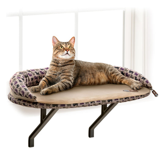 K&H Pet Products Bolster Kitty Sill Cat Window Perch Bed for Large Cats, Orthopedic Window Hammock Holds 40 lbs, Washable Cover, Indoor Windowsill Furniture Bed Seat - Tan/Kitty Unheated 14 X 24in