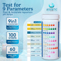 9-in-1 Aquarium Water Test Kit - 100 Freshwater & Saltwater Test Strips | Fish Tank Kit for pH, Nitrate, Nitrite, Hardne