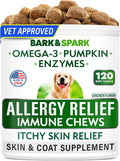 BARK&SPARK Dog Allergy Relief Soft Chews for Skin Health & Seasonal Allergies - Anti-Itch Supplement w/Omega-3, Quercetin & Bromelain Immune Treats for Dry Skin & Hot Spots - Chicken Liver - 360ct