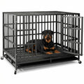 NUGRIART 48 Inch Heavy Duty Indestructible Dog Crate, XL Steel Escape-Proof Kennel for Large Dogs, Double Door Design with 4 Locking Wheels & Reinforced Baseplate, Ideal for High-Anxiety Dogs