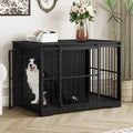 Hzuaneri XL Large Dog Crate Furniture, 44.1" Indoor Dog Kennel Furniture with Barn Door, Wooden Tall Dog Crate, Heavy Duty Dog Cage for Large Dogs, Side End Table, Anti-Chew, Black DFC80104B