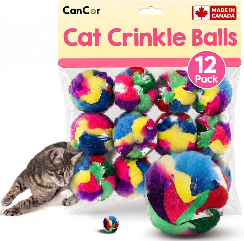 Crinkle Balls for Cats, Mini 1.5 Inch, 12 Pack, Crinkle Cat Toy, CanCor