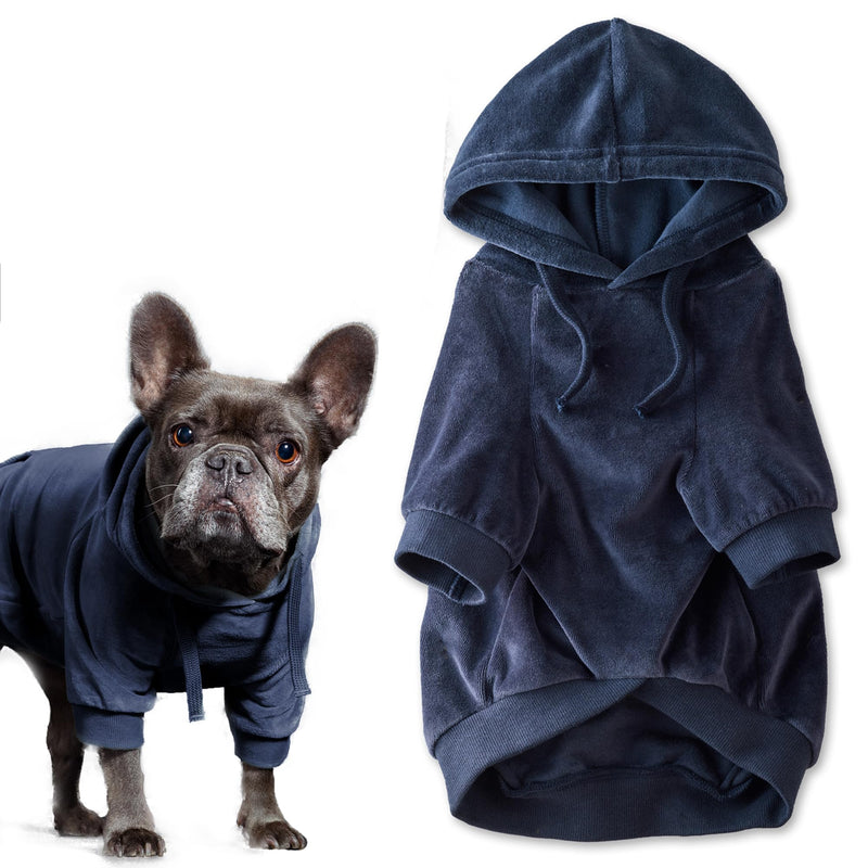 Pet Passion Cooper II Organic Cotton Velour Dog Hoodie Pet Coat for Small, Medium and Large Dogs, Navy, Medium