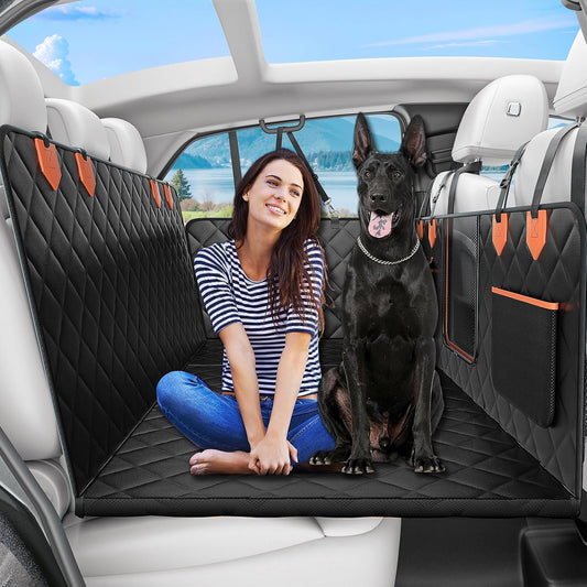 IJVAE Dog Seat Cover for Back Seat, Hard Bottom Back Seat Extender Holds 500 lbs, Waterproof & Nonslip Car Hammock for Large Pets, Comfortable Travel Seat Prote