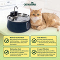 Cattasaurus 135oz Wireless Cat Water Fountain, 304 Stainless Steel Automatic Water Dispenser for Cats, Ultra Quiet, Smar