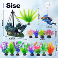 CousDUoBe 16 Pcs Fish Tank Decor Set Shipwreck Decoration Fish Tank Plants