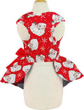 Christmas Santa Claus Dog Dress, Festive Holiday Pet Skirt Outfit with Snowflake Design for Small and Medium Dogs