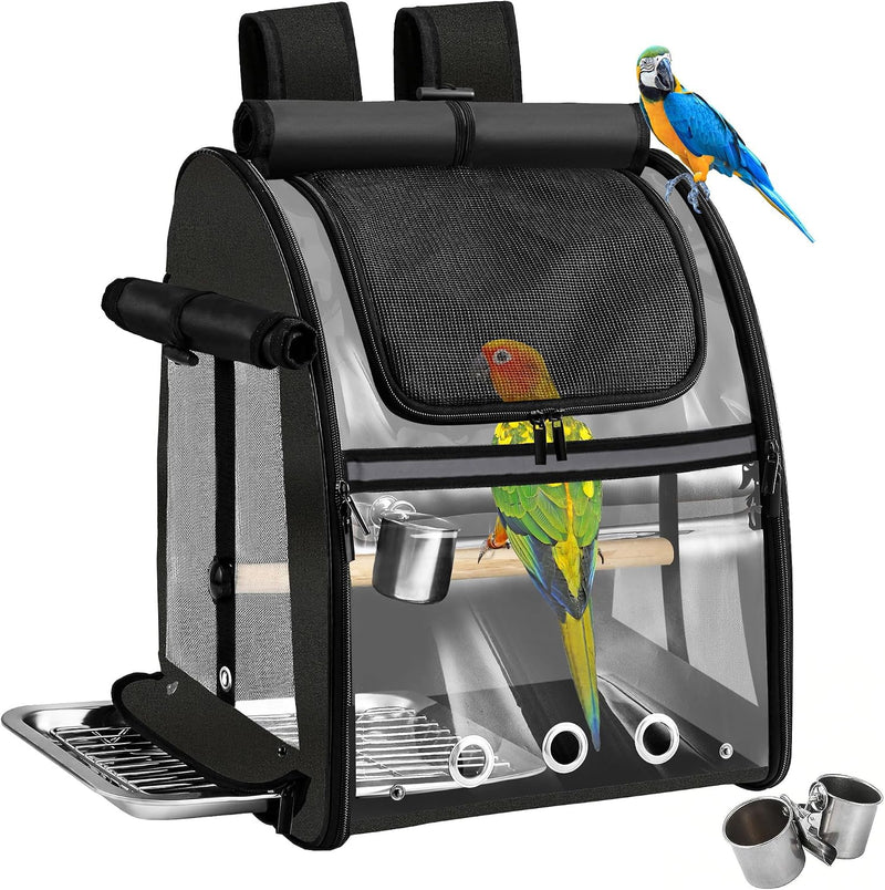 Sanmoncare Bird Carrier Backpack with Stainless Steel Mesh, Parrot Travel Cage with Stand, Easy to Clean, Portable Conur
