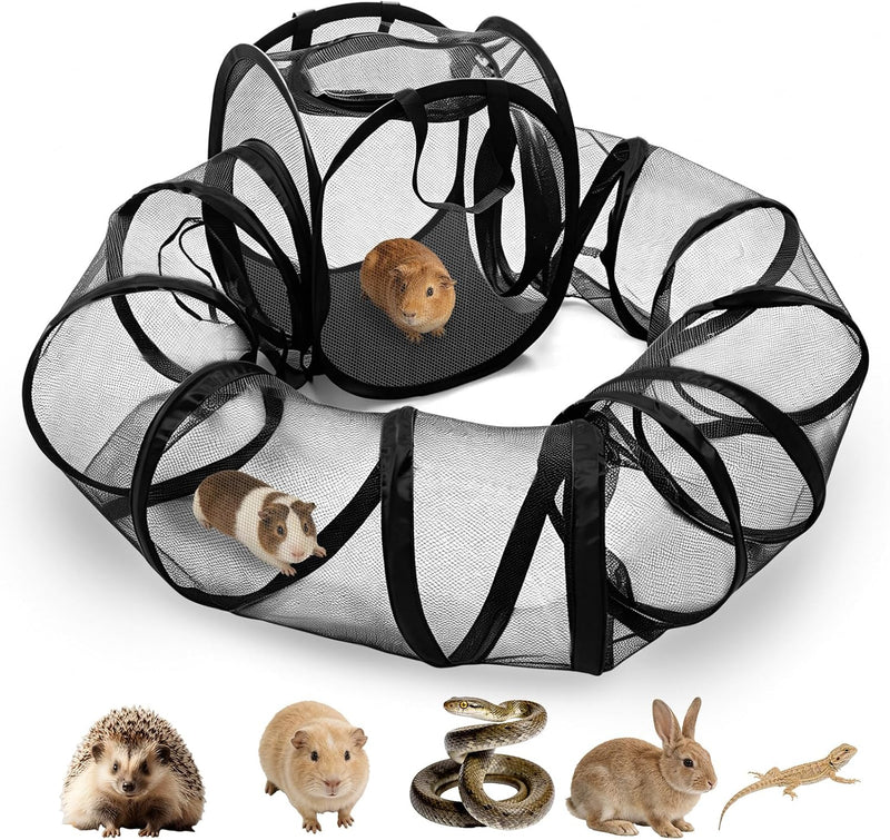 Small Animal Playpen with Surround Tunnel, Portable Foldable Outdoor Guinea Pigs Playpen with Carrying Handle, Breathabl