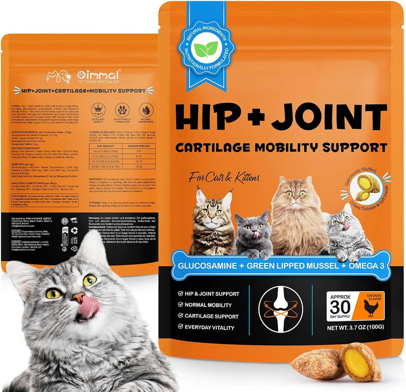 Hip & Joint Bites for Cats - Chicken Flavored Glucosamine Joint Supplement for Cats - Cat Joint Supplement for HIPS & Jo