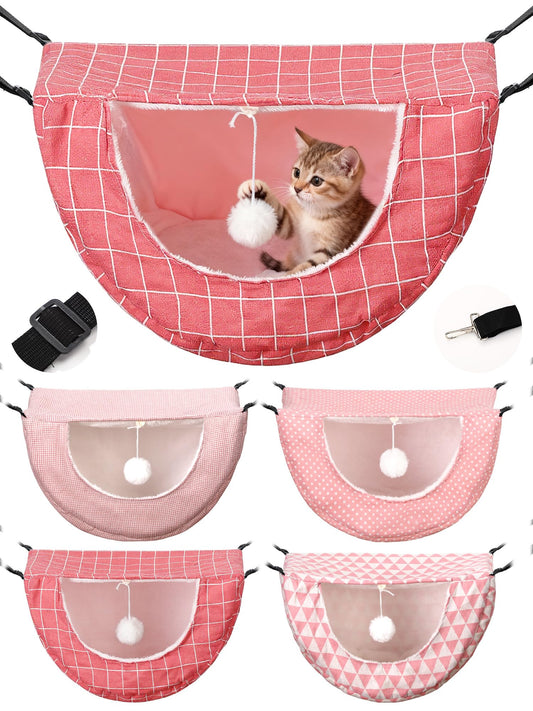 Unittype 4 Pieces Cat Cage Hammock Hanging Pet Bed Double Layer Soft Plush Hanging Pet Comfortable Hammock Bed for Indoor Kitten Ferret Hamster Rabbit or Small Animals, 4 Styles(Pink Dots)