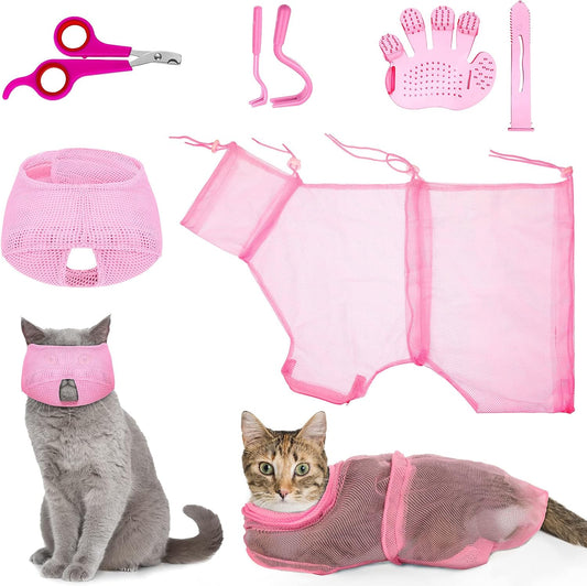 Patelai 5 Pcs Cat Bathing Bag Set Cat Grooming Bag