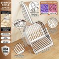 304 Stainless Steel Cat Litter Scoop with Striped Sifter, One-Piece Metal Kitty Shovel for Tofu & Mixed Litter, Rust-Pro