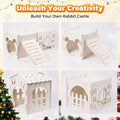 Large Rabbit House, Wooden Bunny Castle with 3 Houses Indoor, Rabbit Guinea Pig Cage Multistory Climbing Tower Sturdy Wo