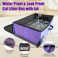Large Portable Cat Travel Litter Box with Lid,Silicone Folding Bowl & Little Scooper, Leak-Proof and Foldable Travel Cat