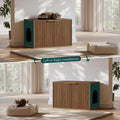 Evermagin 31.5" Walnut Cat Litter Box Enclosure Furniture, Large Hidden Litter Box Cabinet, Mid Century Modern Indoor Cat House Kitty End Table for Living Room, Entryway, Bedroom