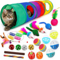 iCAGY 25 Pcs Cat Toys for Cats, Indoor Kittens - Interactive Variety Pack, 45 inches Rainbow Cat Tunnel, Feather Teaser, Feather Golf, Mice, Springs, Balls, Noise Toys - Rainbow/Colorful 45"
