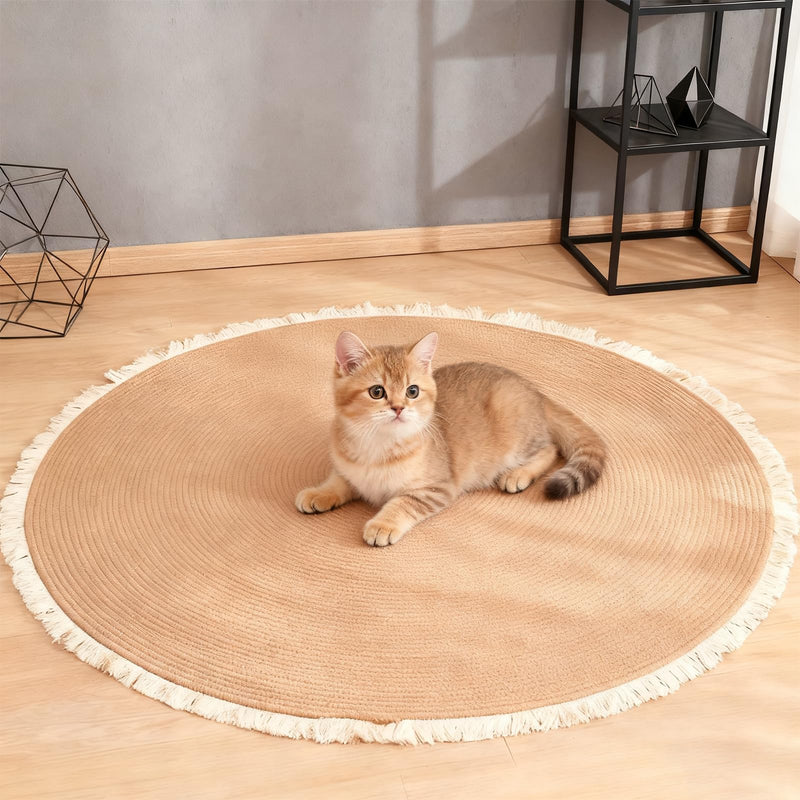 Xanadued Cotton Rope Area Rug for Cats, Cat Scratch Rug, Washable Boho Braided Circle Rug, Soft and Stylish Home Accen for Cat Lovers