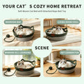 Cotton Rope Cat Basket Bed with Cat Ear Handles, Woven Cat Bed Pet Sleeping Bed Cat Nest with Removable Cushion, Scratch