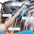 Aquapaw 5-in-1 Horse & Dog Bath Brush & Curry Comb - XL Blue Silicone - Includes 3-ft Shower Hose Attachment & Adapter -