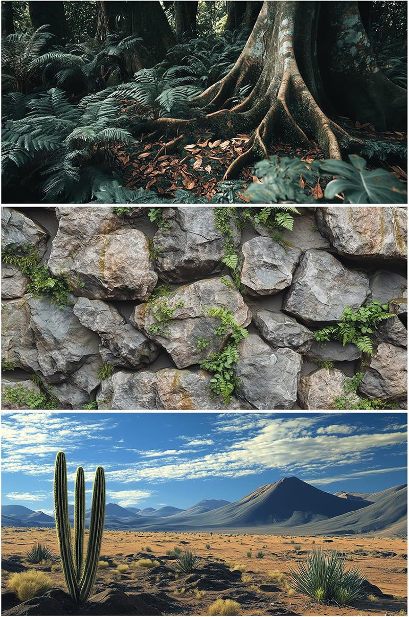 COMSUN 3 PCS Terrarium Background, 36x18 inch Polyester Reptile Backgrounds