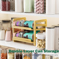 Rolling Bamboo Cat Food Can Organizer, 2-Layer Wet Cat Food Storage Container Holds 42 (3oz) Cans, Canned Cat Food Organizer and Storage for Countertop Kitchen Cabinet or Pantry Shelf
