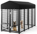 Guiferland Dog Kennel Outdoor, Large Outside Dog Kennel with Roof & Swivel Feeders/Removable Doggy Door Allow Connecting Your Dog House, Heavy Duty Dog Run Pen for Medium/Large Dogs (8'L x 4'W x 6'H)