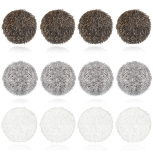 LEIFIDE 12 Pieces Real Rabbit Fur Pom Pom Kitty Cat Toy Fluffy Cat Balls Soft Fuzzy Balls for Kitty Pets Kitten Chase Quiet Play, 3 Inches in Diameter(Gray, Coffee, White)