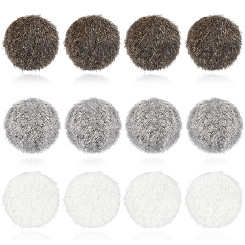 LEIFIDE 12 Pieces Real Rabbit Fur Pom Pom Kitty Cat Toy Fluffy Cat Balls Soft Fuzzy Balls for Kitty Pets Kitten Chase Quiet Play, 3 Inches in Diameter(Gray, Coffee, White)