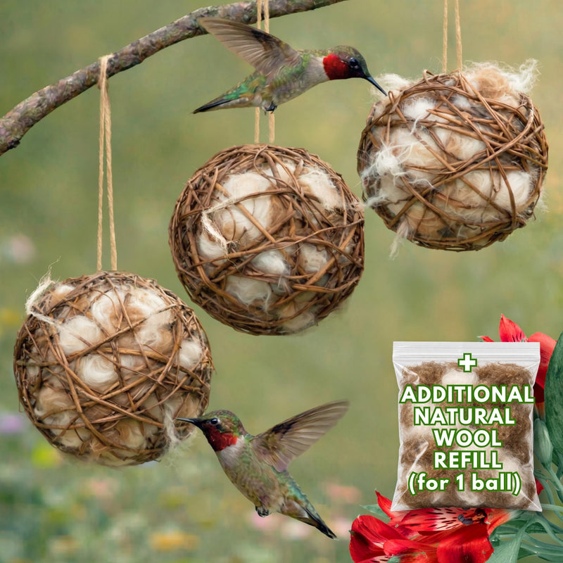 Hummingbird Nesters Bird Nesting Material Holder for Wild Birds Humming Bird House Materials Gifts for Bird Watching Nature Lovers Refillable Outdoor Bird Station (3 Balls Safe Nesting Starter Kit)