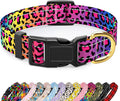 TMOODEL Reflective Dog Collar for Medium Dogs, Cute Leopard Style Adjustable Heavy-Duty Nylon Puppy Collar for Boy and Girl Female, Soft Pet Accessories with Quick Release Buckle, Neon