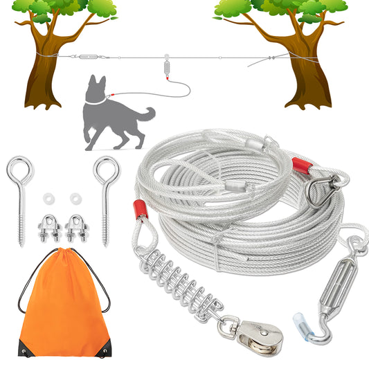 Dog Tie Out Cable - 100 ft Long Dog Cable with 10 ft Run Cable for Yard Training Running Camping Hiking Outdoor - Heavy Duty Chew Proof Lead Leash with Buffer Spring for Small Medium Large Dogs