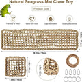 2Pcs Natural Sea Grass Parrot Mat - Foraging Chew Wall Toy with Climbing Rope & Hook, Hanging Play Pad for Lovebirds/Cockatoos/Budgerigars/Conures/Pigeons | 2 Sizes29.53x6.89 &7.48x7.48 Inches