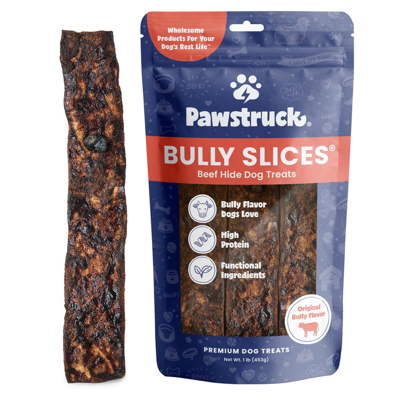 Pawstruck Bully Slices Premium Rawhide Chew Sticks, Beef Flavor - Low Fat, High Protein Treat for Small, Medium, and Large Dogs - No Artificial Ingredients - 1 lb Bag - Packaging May Vary