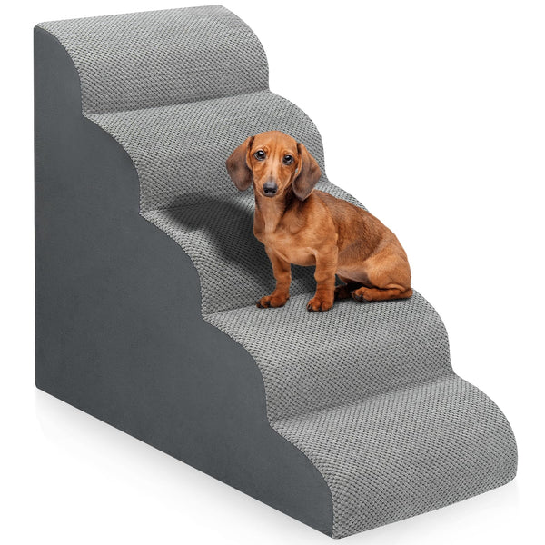 Dog Stairs for Bed 28.7”H, 5-Step Dog Ramp, Non-Slip Sturdy Pet Steps for Small Dogs & Cats to get on High Bed or Couches, Grey