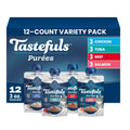 Blue Buffalo Tastefuls Purées Variety Pack Wet Cat Food Complement (Salmon, Chicken, Tuna, Beef) Made with Natural Ingredients, for All Life Stages, 3-oz. Resealable Pouches (12 Count)