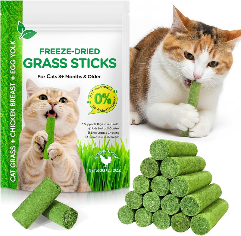 60g Cat Grass Teething Stick for Cat, Freezed Dried Cat Grass Treats Snacks for Cats, Edible Cat Chew Toys for Teeth Cle