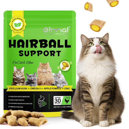 Hairball Treatment for Cats & Kittens, Cat Hairball Support Crunchy & Creamy Chews for Cats,Hairball Control & Relief Treats with Cat Grass,Apple Pomace & Omega-3 Fish Oil,Supports Healthy Skin Coat