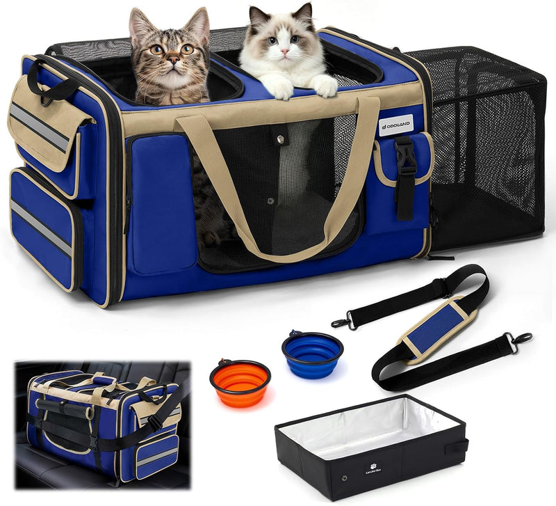 Expandable Extra Large Cat Carrier for 2 Cats with Litter Box for Kitten, Large Cat Small Dog Pet - Collapsible Double C