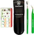 TickCheck Premium Tick Remover Kit - Stainless Steel Tick Remover + Tweezers, Leather Case, and Free Pocket Tick Identification Card (1 Set)