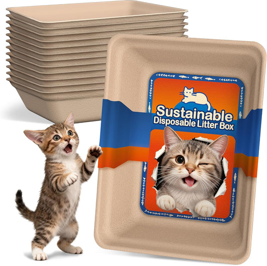12-Pack Disposable Litter Boxes for Cats: 8/12/16 Portable Leak-Proof & Odor Control Tray for Kitty Foster Cats Indoor Travel 17.5''x13.6'' Litterbox Liner