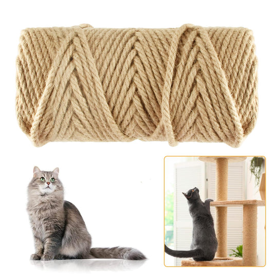 Niserelesa 164FT/50M Natural Sisal Rope for Cat Scratching Posts, 6mm Thick Jute Hemp Cat Rope for Cat Tree Replacement, Cat Scratch Post Repair, DIY Projects, and Furniture Wrapping