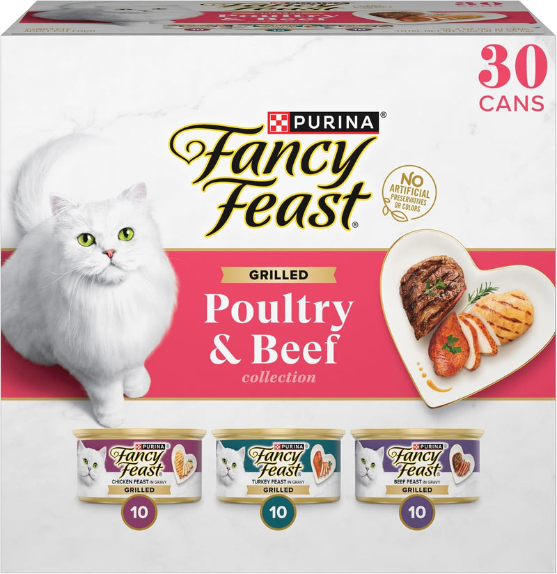 Purina Fancy Feast Grilled Wet Cat Food, Poultry & Beef, 3 oz cans, 30-Pack