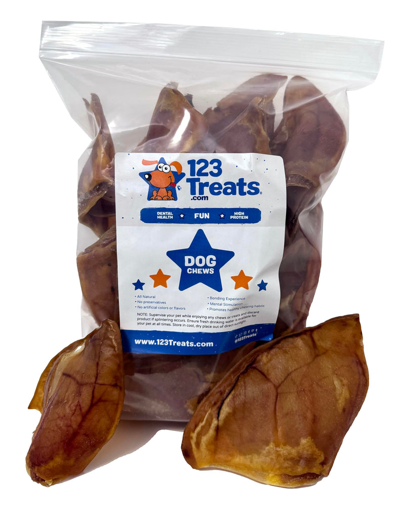 123 Treats Pig Ears for Dogs - (30 Count) 100% Natural, Long Lasting & Highly Digestible Chew Treats, Single Ingredient, Slow Baked, Great for Puppy, Large & Medium Dogs