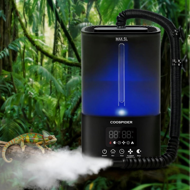 COOSPIDER Reptile Fogger Humidifier, Automatic Humidifiers for Reptiles Tank, Terrarium Humidifier with Timer Humidity C