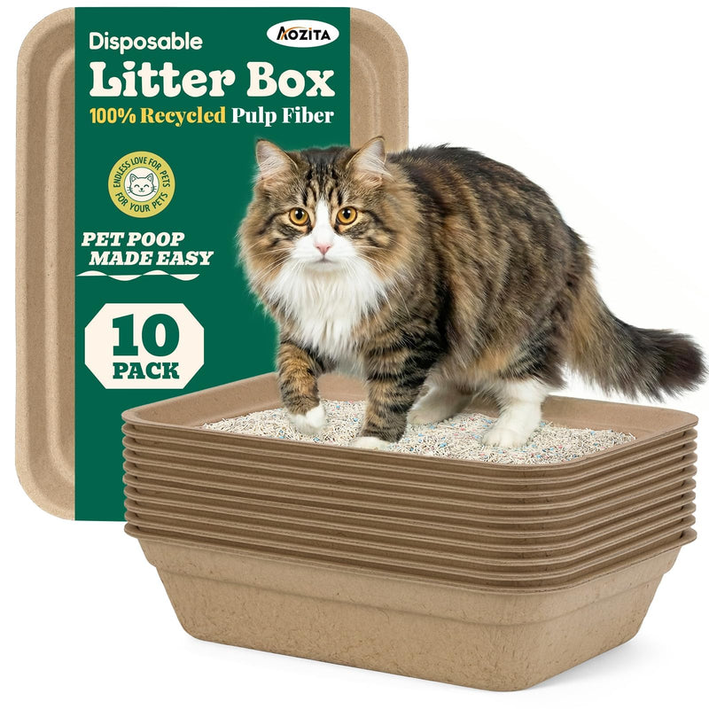 10 Count - Disposable Litter Box for Kitty Cats, Thick & Leak-Proof, Eco-Friendly Travel & Home Litter Pan, No-Scrub for Cats