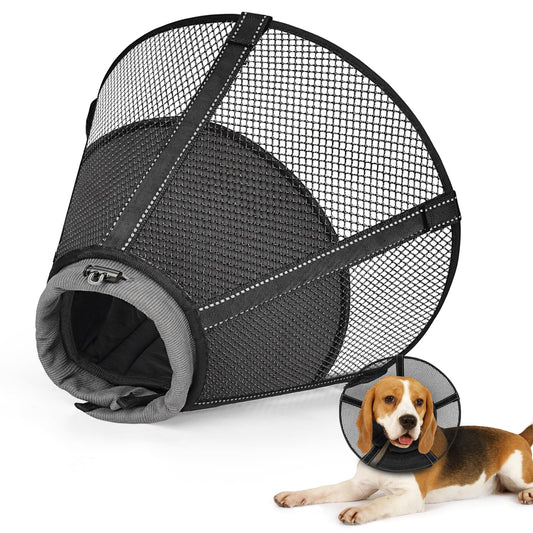 Dog Cone Collar After Surgery to Stop Licking: Soft Grid Recovery Collar with Detachable Pad, Elizabeth Cone Alternative for Large Medium, Small Dogs, Normal Eating and Drinking,L,Jet Black